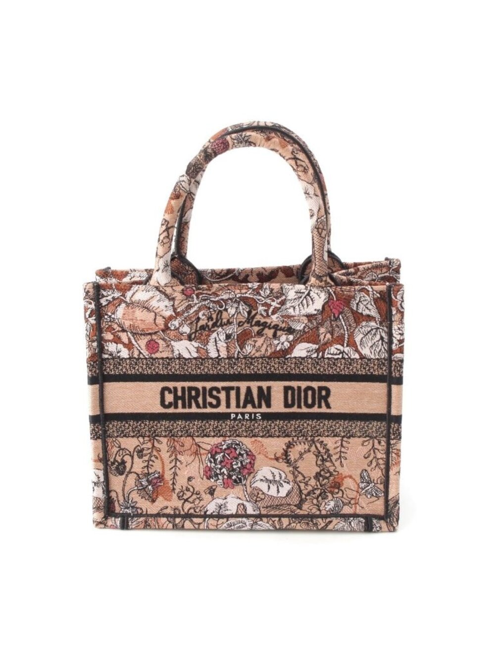 Dior Jardin Magique Book Tote Small Canvas Embroidery Handbag Beige Brown
